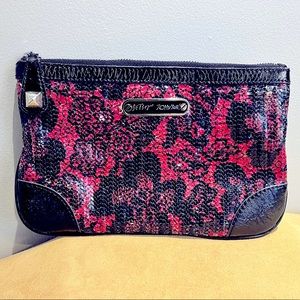 Betsey Johnson Hot Pink & Black Sequin Lace Clutch